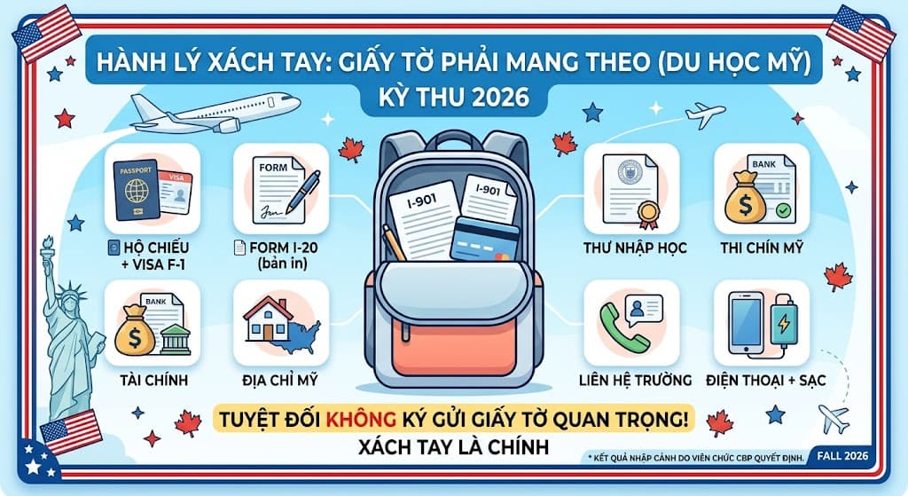 DU HỌC MỸ KỲ THU 2026: CHECKLIST GIẤY TỜ NHẤT ĐỊNH PHẢI CÓ TRONG HÀNH LÝ XÁCH TAY