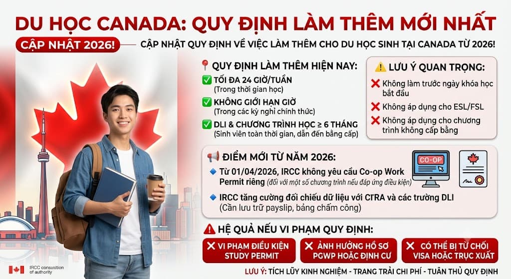 Quy Định Làm Thêm Cho Du Học Sinh Canada: Cập Nhật Mới Nhất 2026