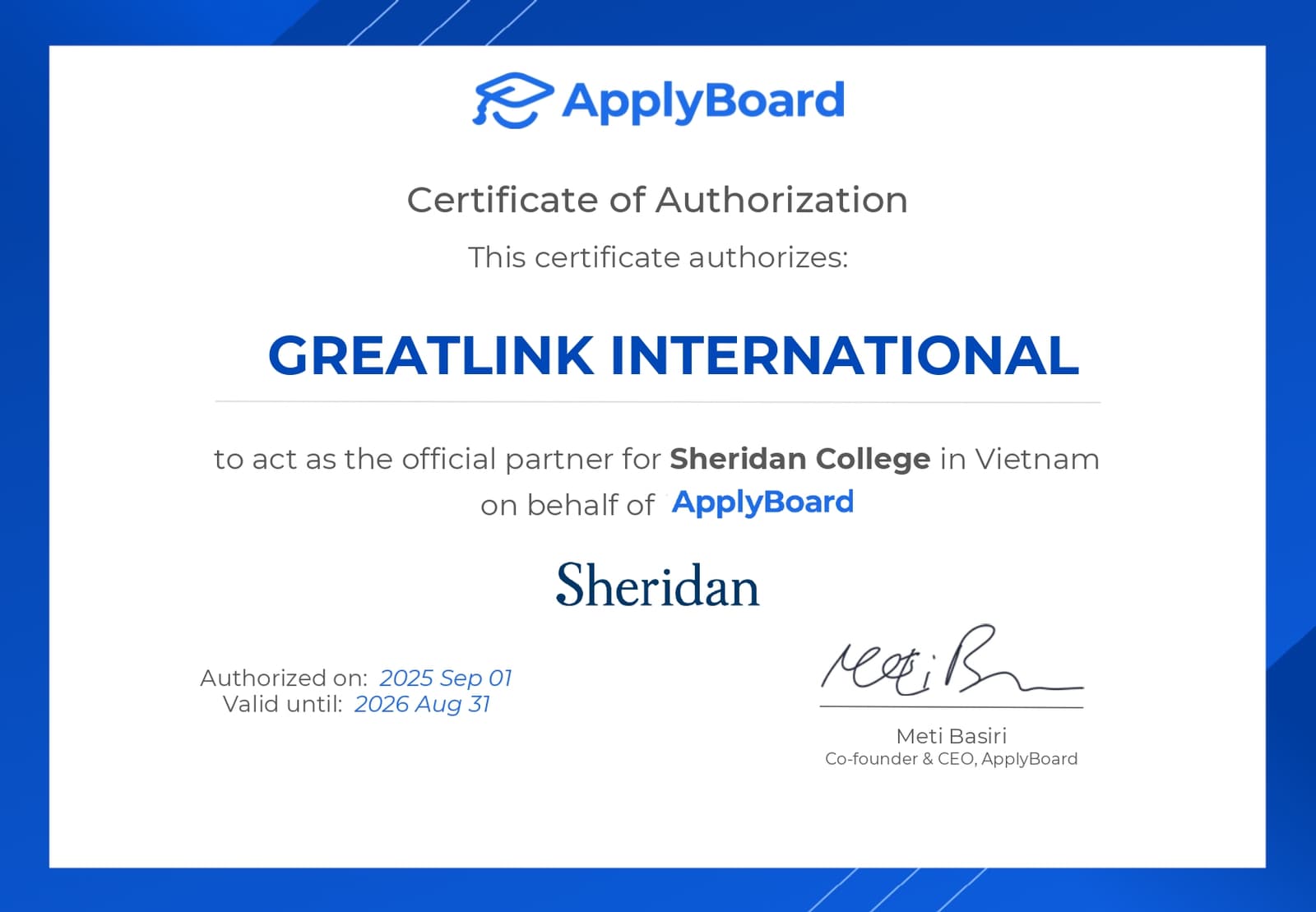 Greatlink International becomes an official recruitment partner of Sheridan College in Vietnam